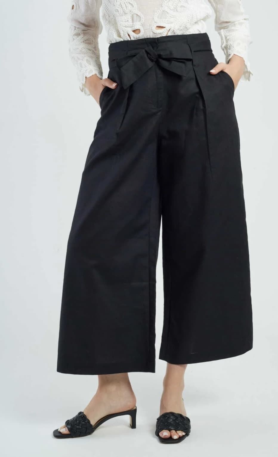 Pantalón Derhy BELEM culotte lino negro - Imagen 5