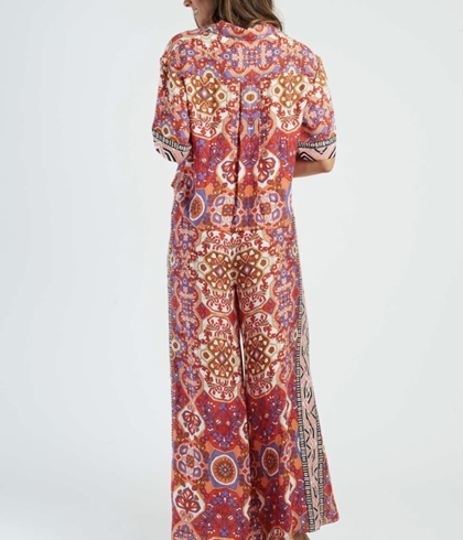 Pantalón Derhy BERTILLE ancho estampado rojo - Imagen 1