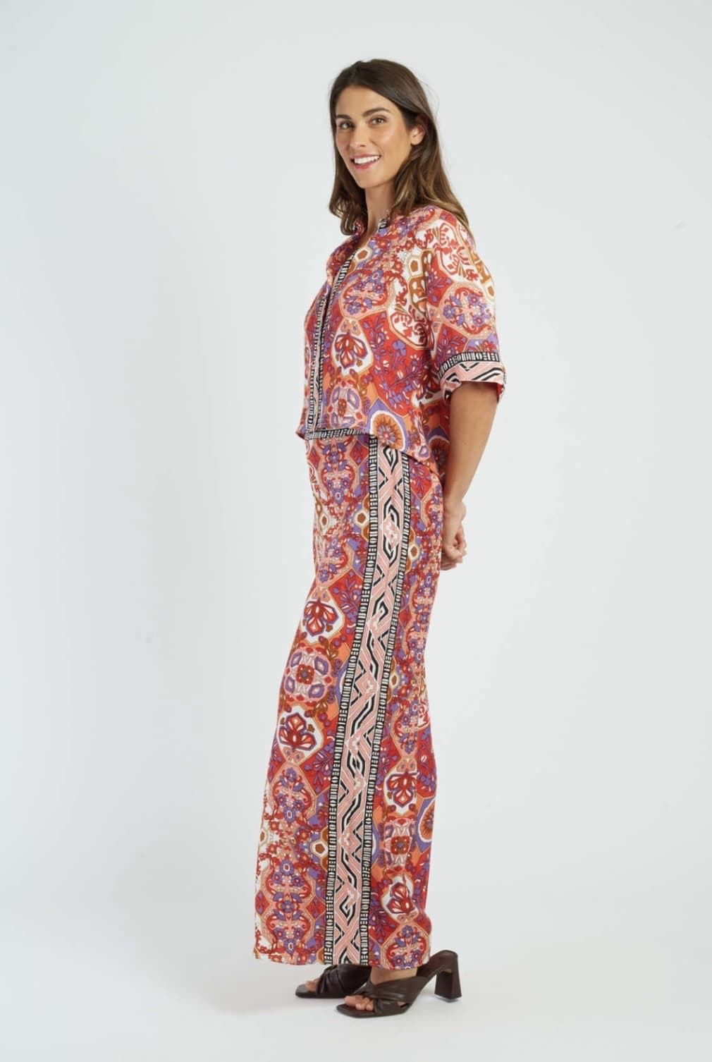 Pantalón Derhy BERTILLE ancho estampado rojo - Imagen 3