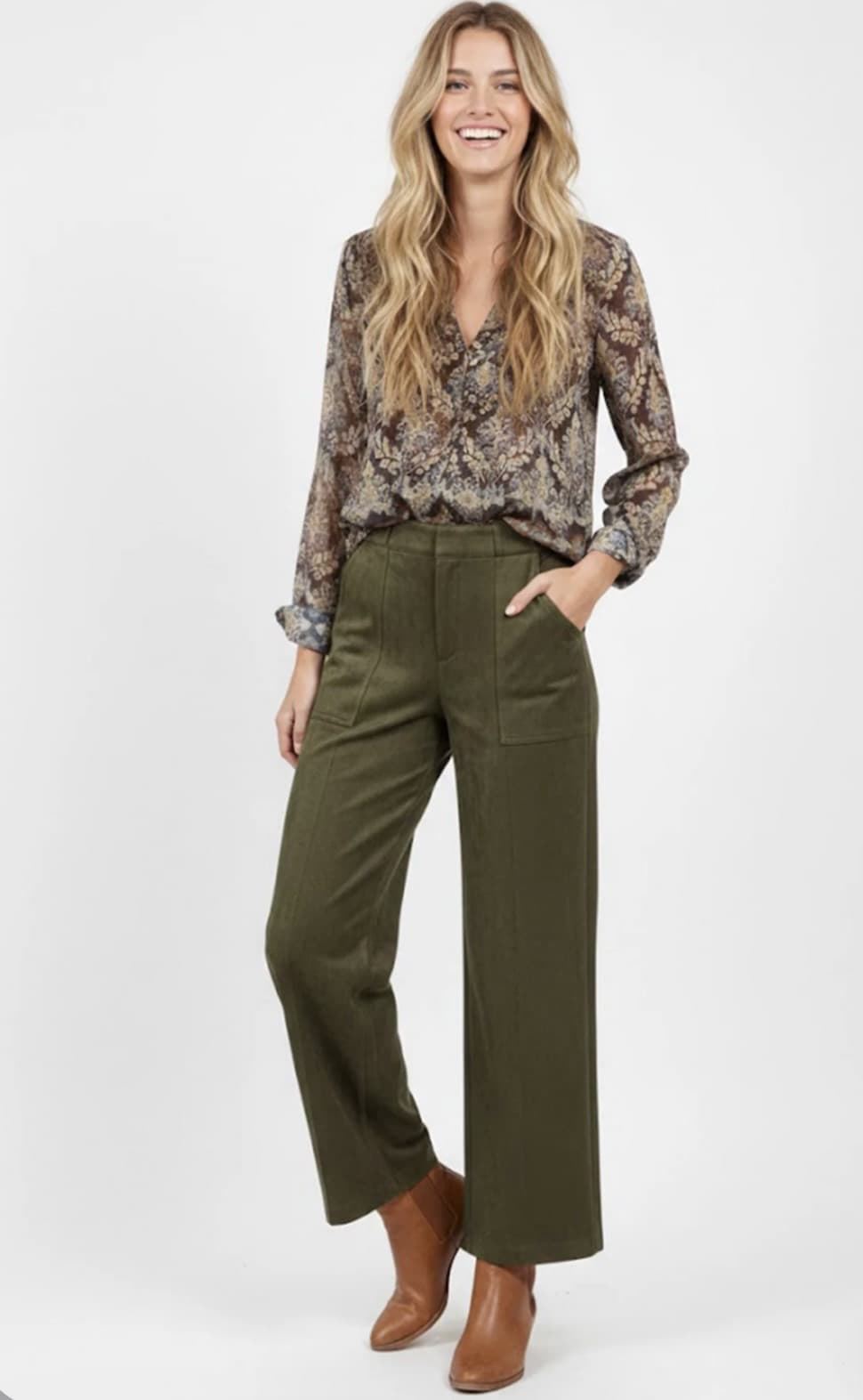PANTALÓN Derhy CELINE ante sintetico kaki - Imagen 2