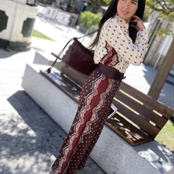 PANTALÓN Derhy CINTHIA ancho estampado marrón - Imagen 1