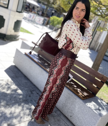 PANTALÓN Derhy CINTHIA ancho estampado marrón - Imagen 1