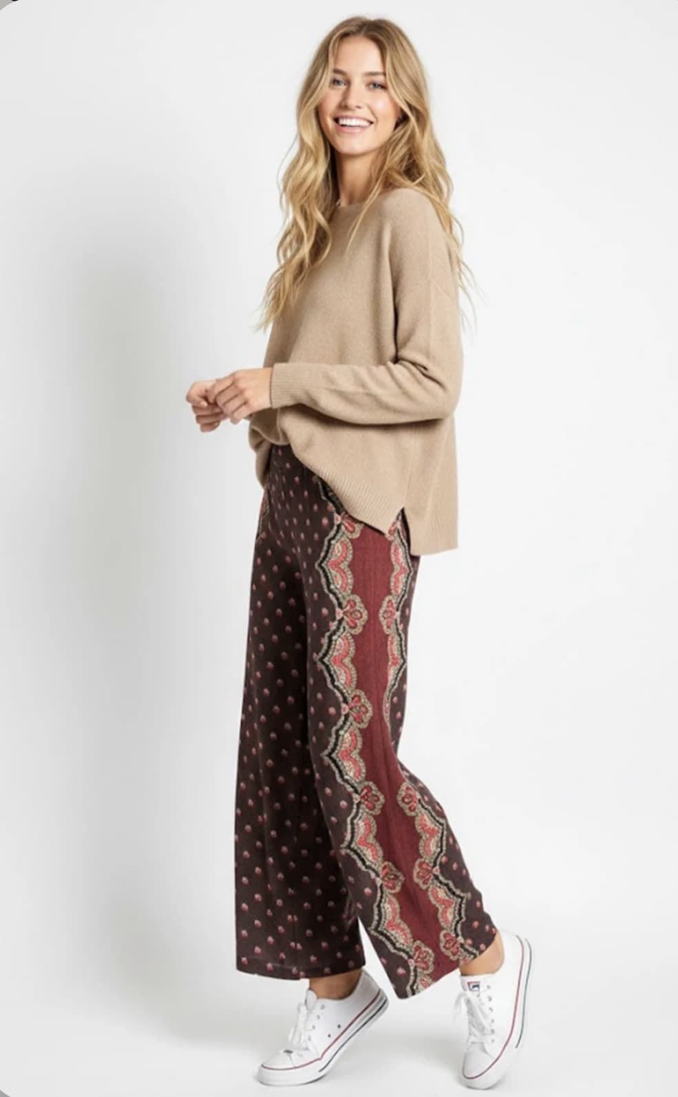 PANTALÓN Derhy CINTHIA ancho estampado marrón - Imagen 2