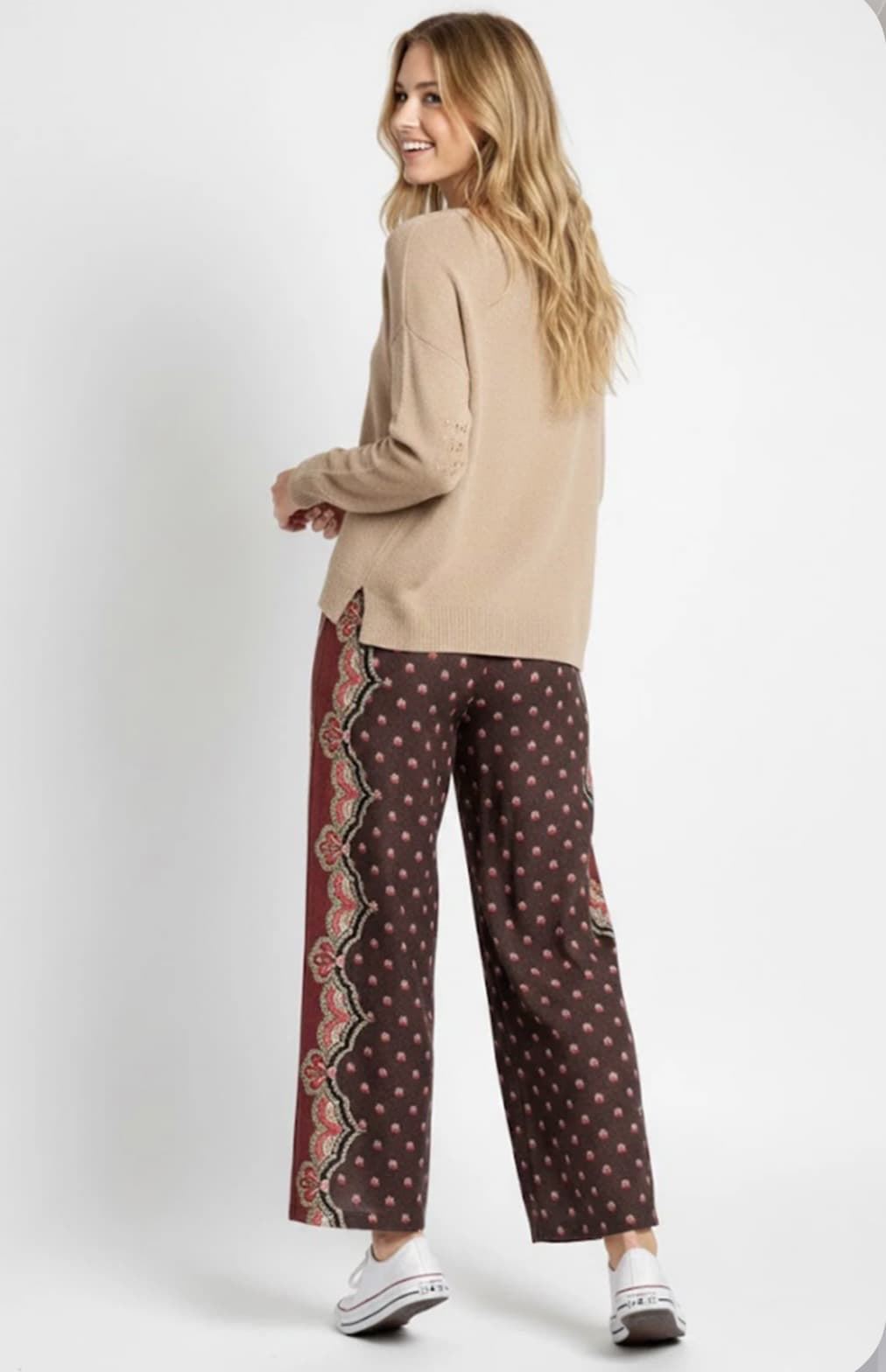 PANTALÓN Derhy CINTHIA ancho estampado marrón - Imagen 3