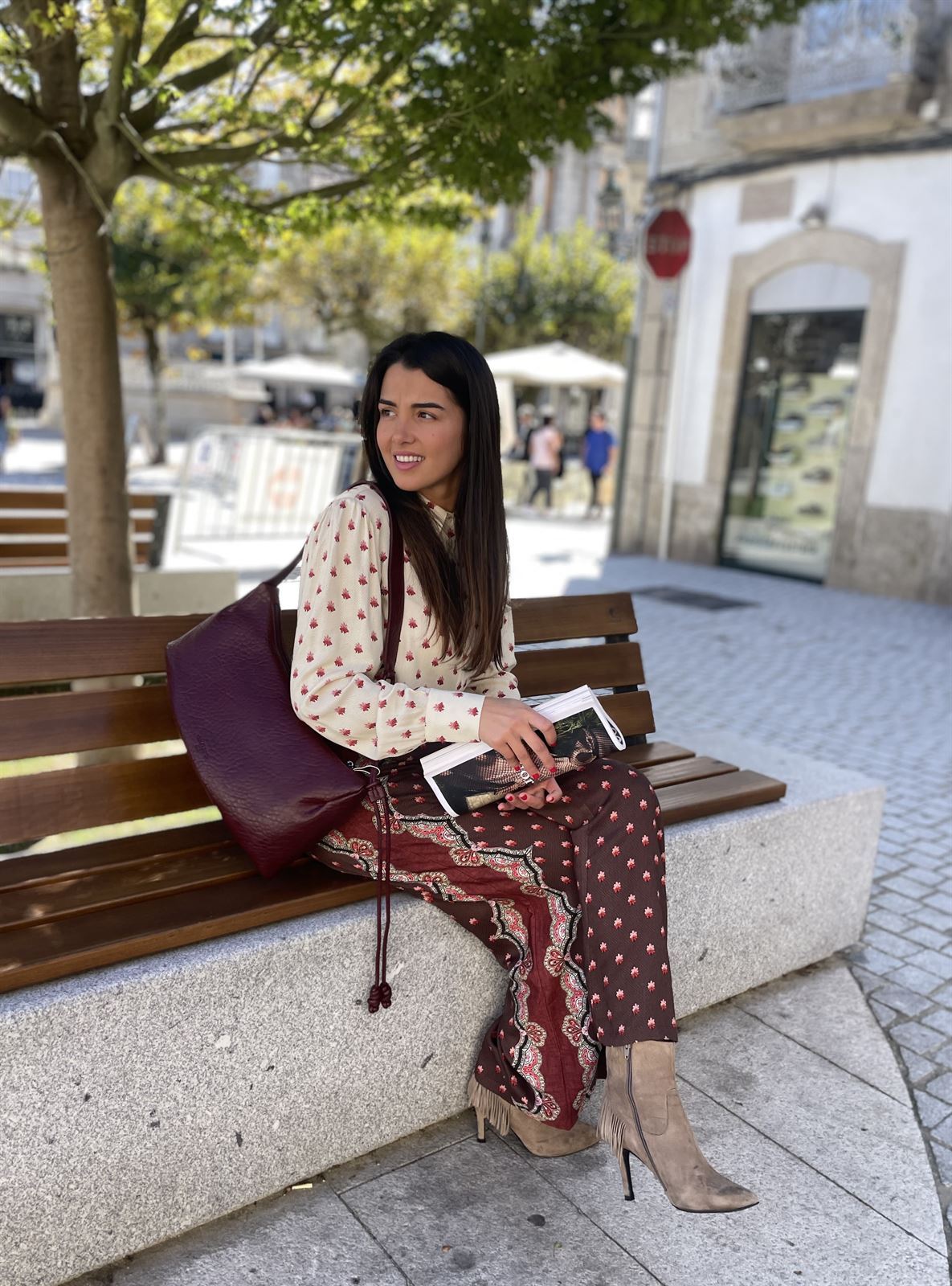 PANTALÓN Derhy CINTHIA ancho estampado marrón - Imagen 5