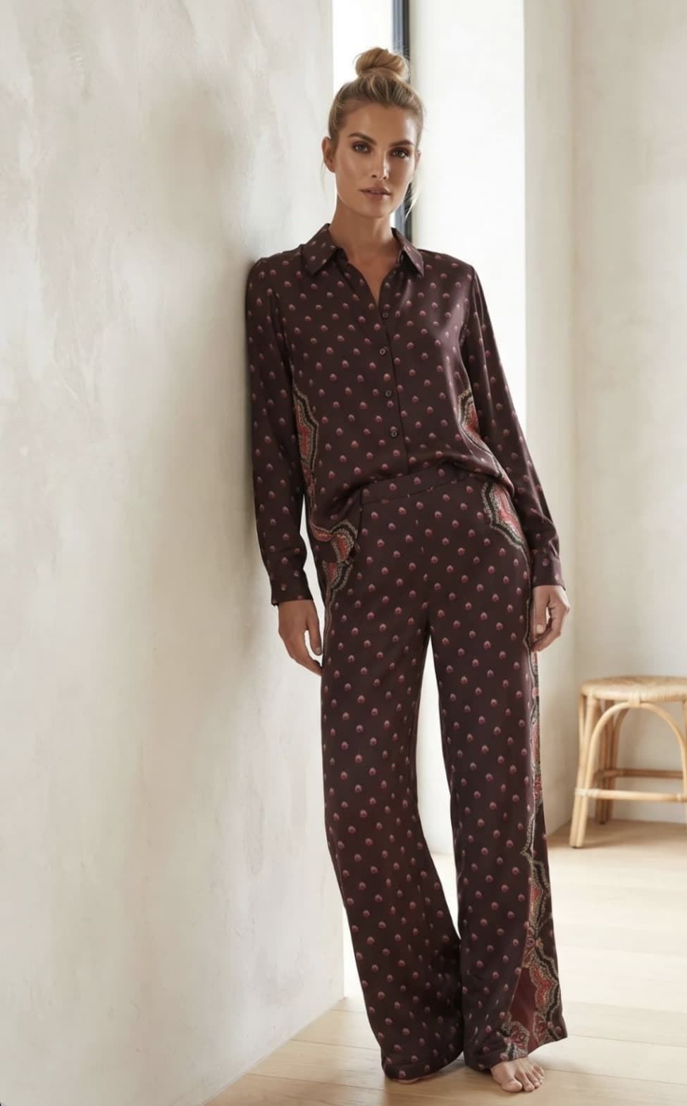 PANTALÓN Derhy CINTHIA ancho estampado marrón - Imagen 7