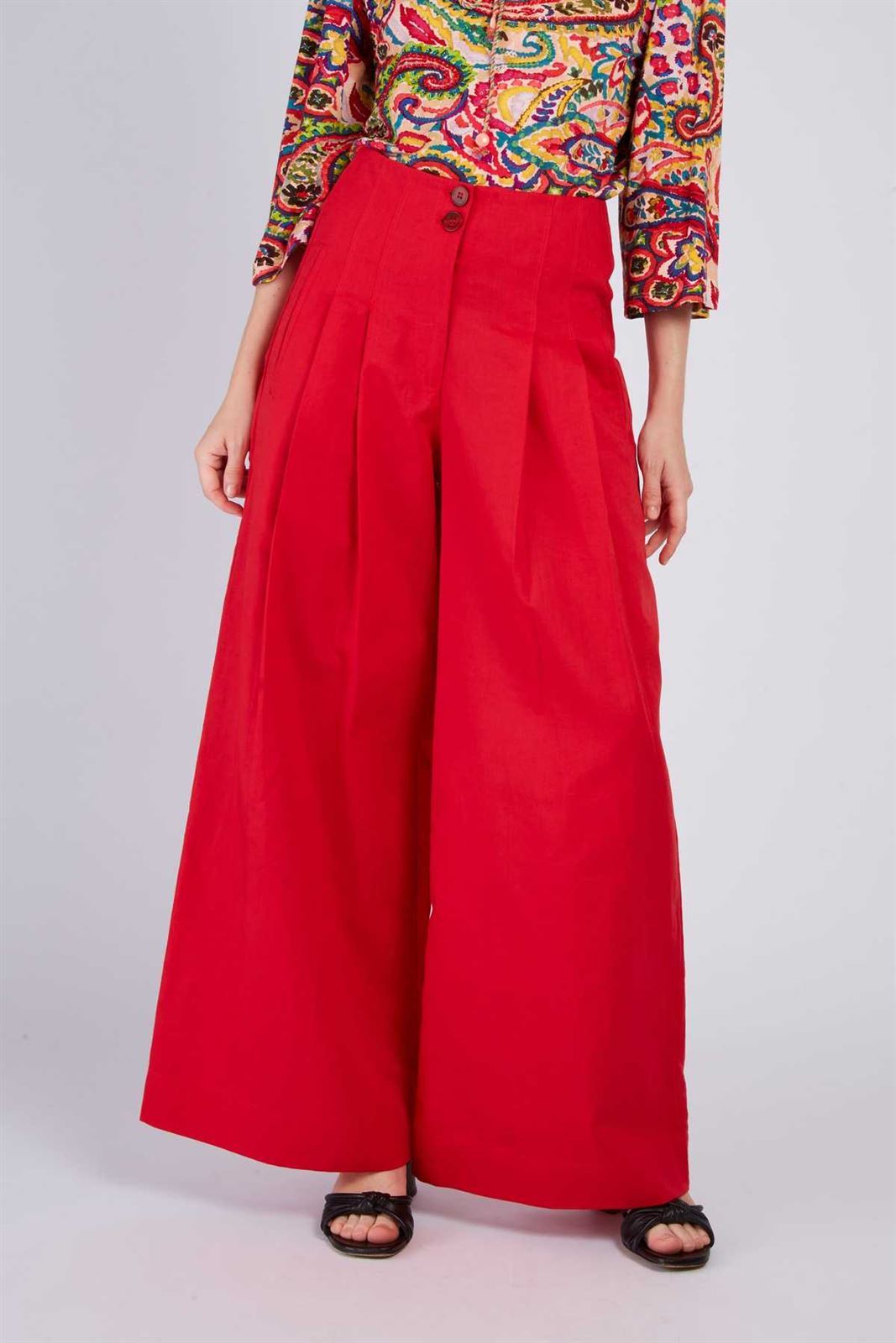 Pantalón Derhy DAISY lino botones rojo - Imagen 2