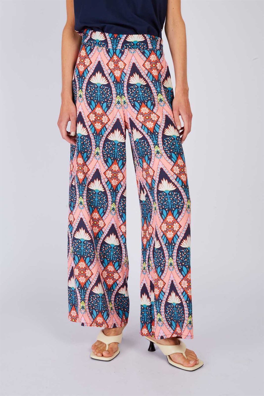 Pantalón Derhy DALILA ancho azules y rosas - Imagen 3
