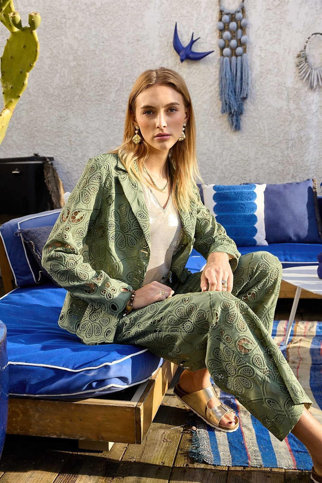 Pantalón Derhy DAMIENNE encaje verde seco - Imagen 4