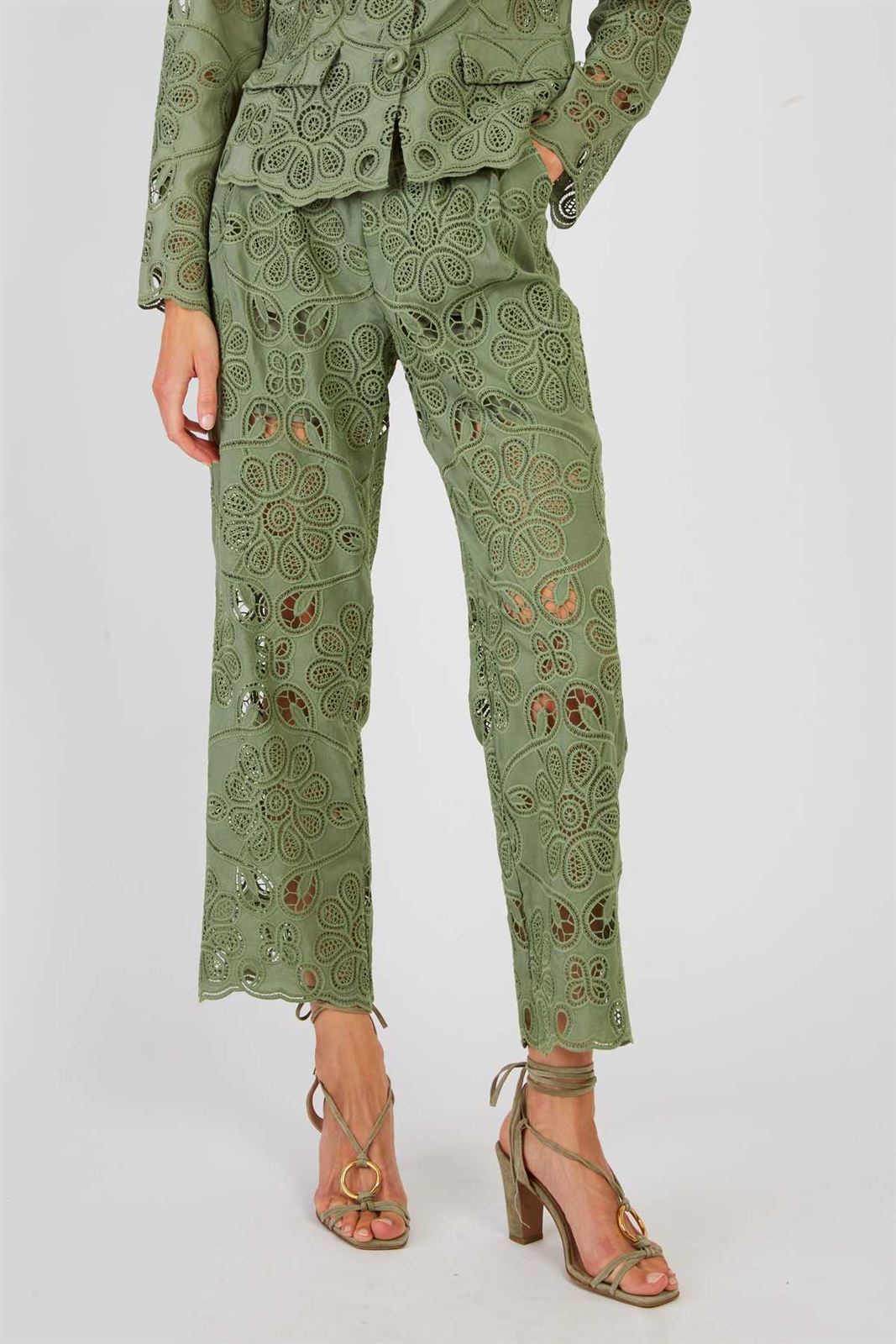 Pantalón Derhy DAMIENNE encaje verde seco - Imagen 5