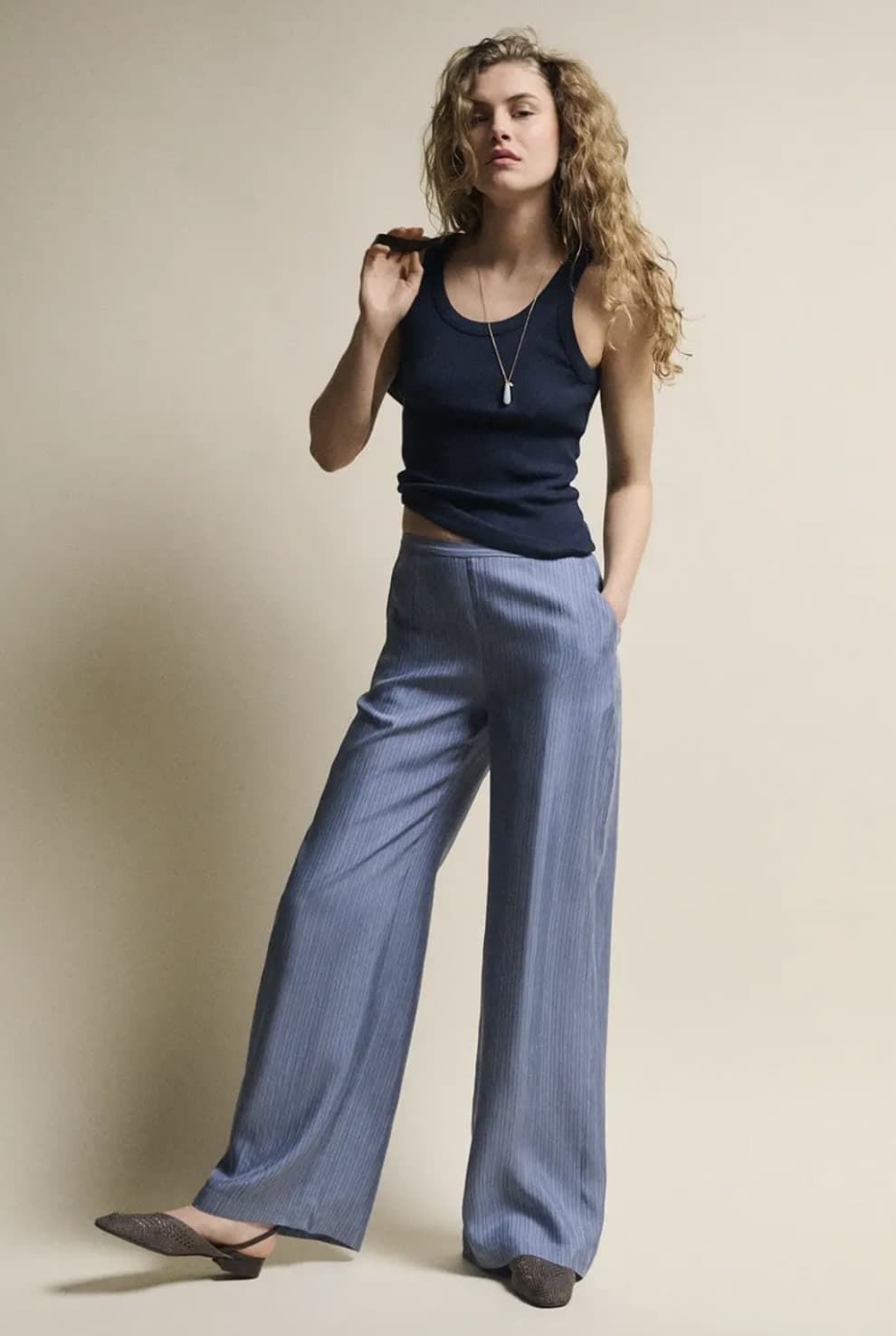 Pantalón ese O ese KEOPS azul grisáceo rayas - Imagen 1