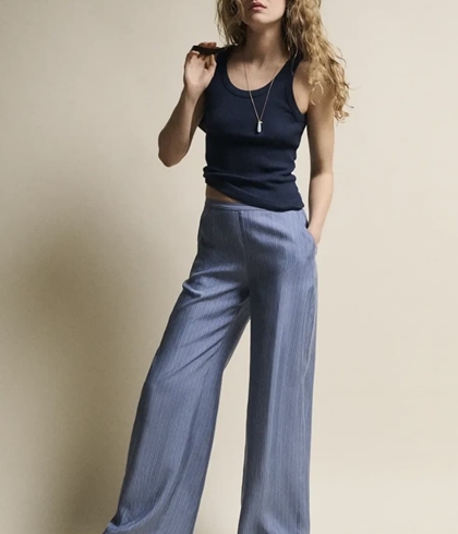 Pantalón ese O ese KEOPS azul grisáceo rayas - Imagen 1