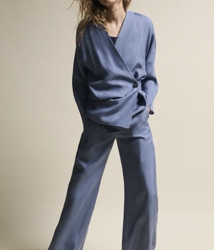 Pantalón ese O ese KEOPS azul grisáceo rayas - Imagen 2