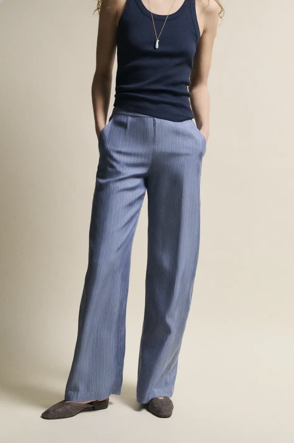 Pantalón ese O ese KEOPS azul grisáceo rayas - Imagen 5