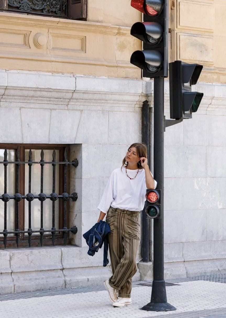 PANTALÓN Indi & Cold  AD111 CARROT RAYAS KHAKI - Imagen 1