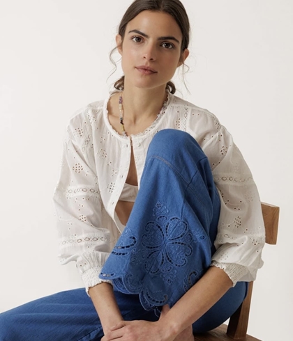 Pantalón Indi & Cold KI178 BAJO BORDADO azul británico - Imagen 1