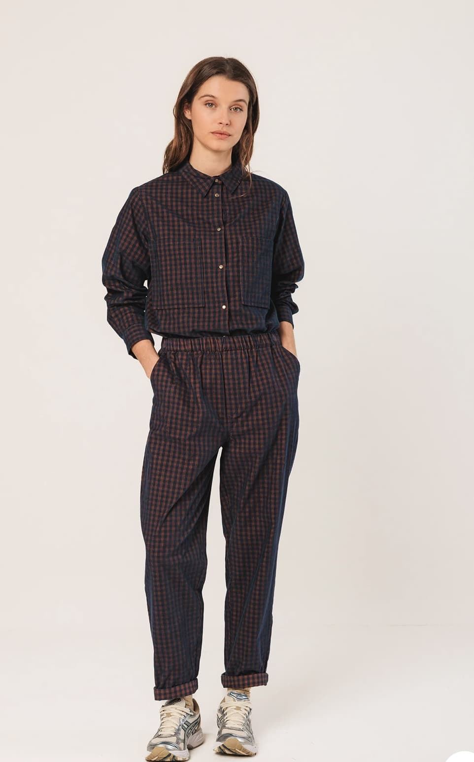 Pantalón Indi & Cold Micropana vichy MI121 azul/marrón - Imagen 1