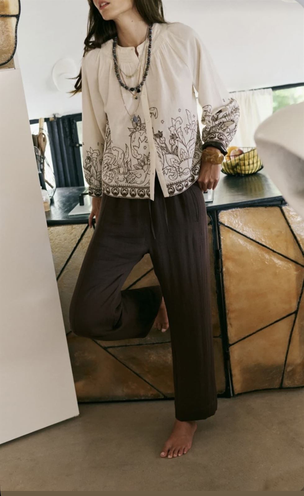 Pantalón Indi & Cold  NM290 FLUIDO CON CORDÓN  CHOCOLATE - Imagen 1