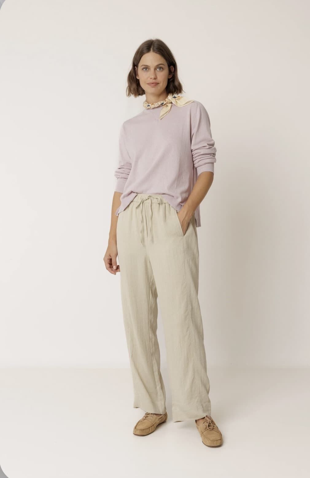 Pantalón Indi & Cold NM290 fluido con cordón lino crudo - Imagen 1