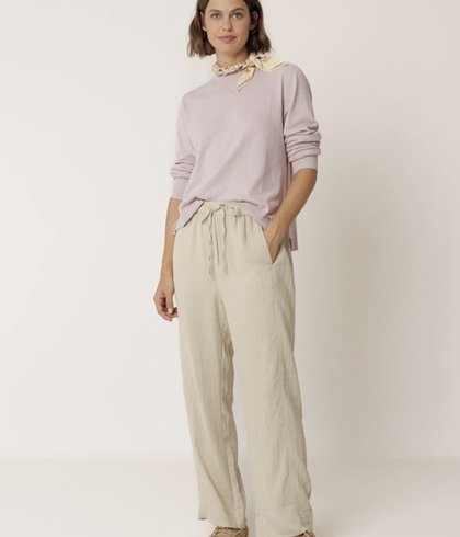 Pantalón Indi & Cold NM290 fluido con cordón lino crudo - Imagen 1