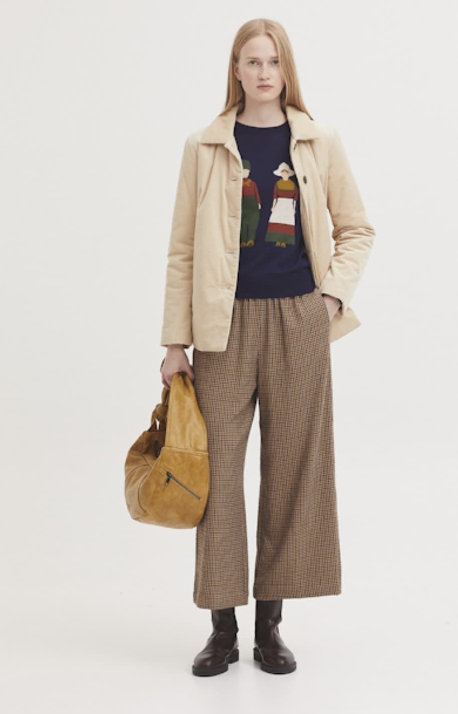 Pantalón nice things 014 de cuadros efecto arrugado camel - Imagen 2