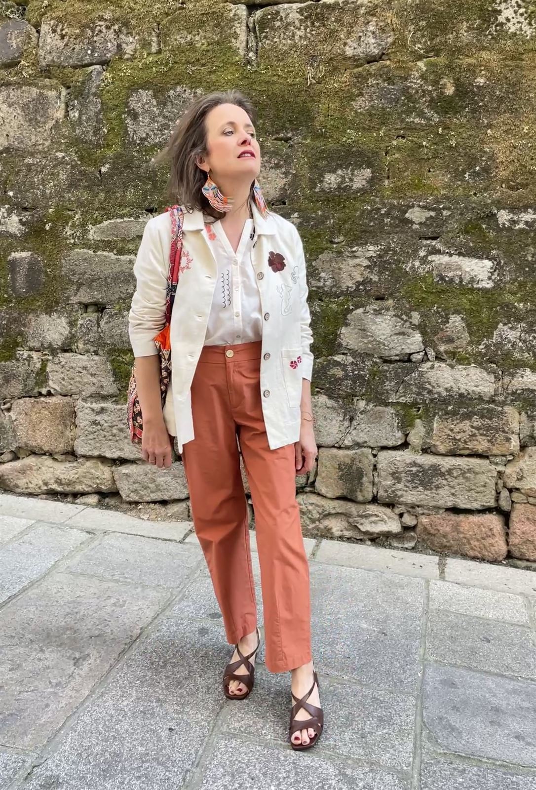 Pantalón Nice Things popelin pinzas naranja quemado - Imagen 1