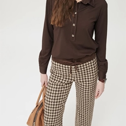Pantalón OKY 1138 Millon Jacquard Punto Bicolor beige marrón chocolate - Imagen 1