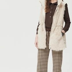 Pantalón OKY 1138 Millon Jacquard Punto Bicolor beige marrón chocolate - Imagen 2