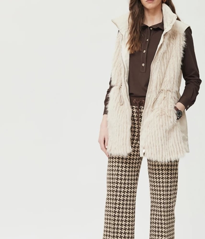 Pantalón OKY 1138 Millon Jacquard Punto Bicolor beige marrón chocolate - Imagen 2