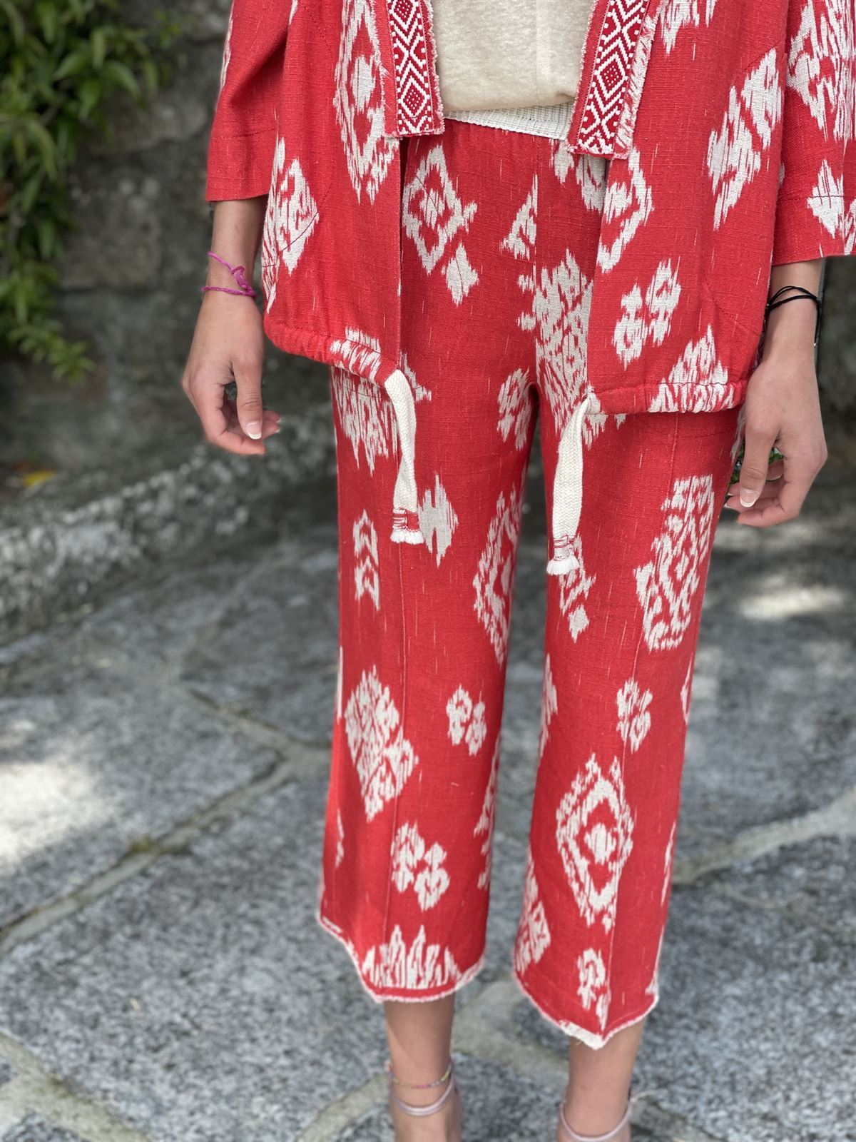 Pantalon Oky culotte etnico rojo - Imagen 2