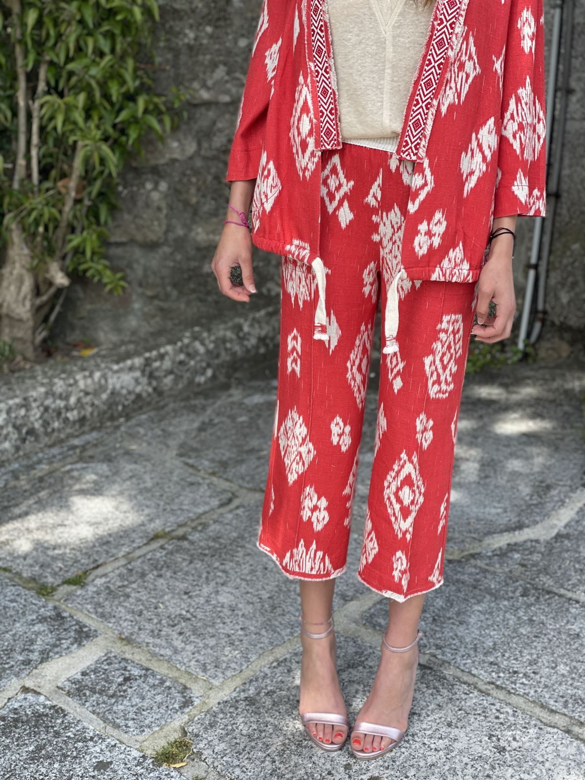 Pantalon Oky culotte etnico rojo - Imagen 3