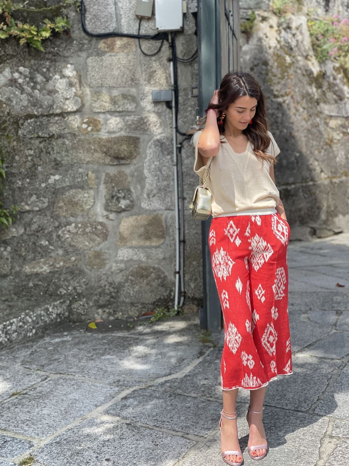 Pantalon Oky culotte etnico rojo - Imagen 5