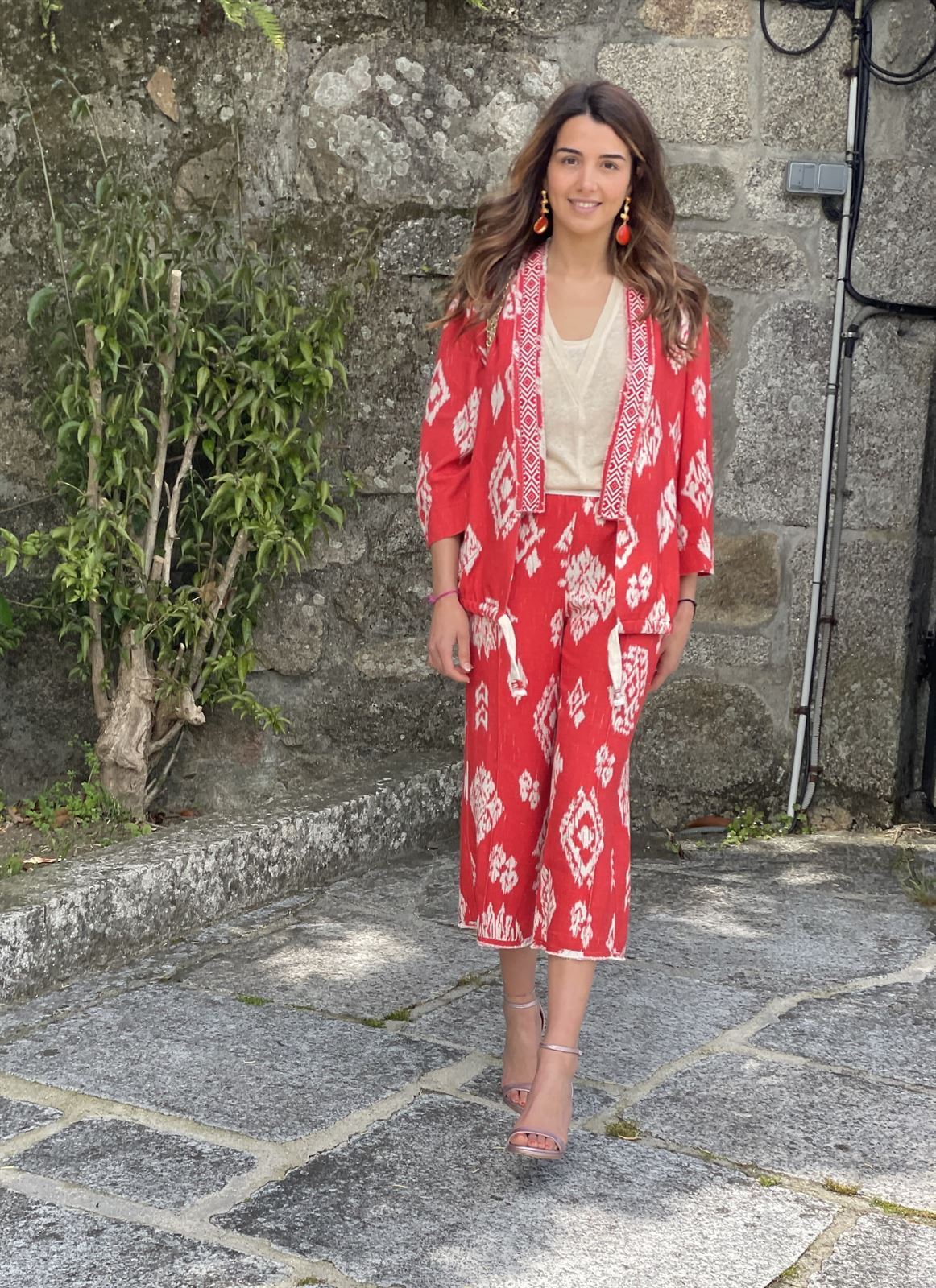 Pantalon Oky culotte etnico rojo - Imagen 7