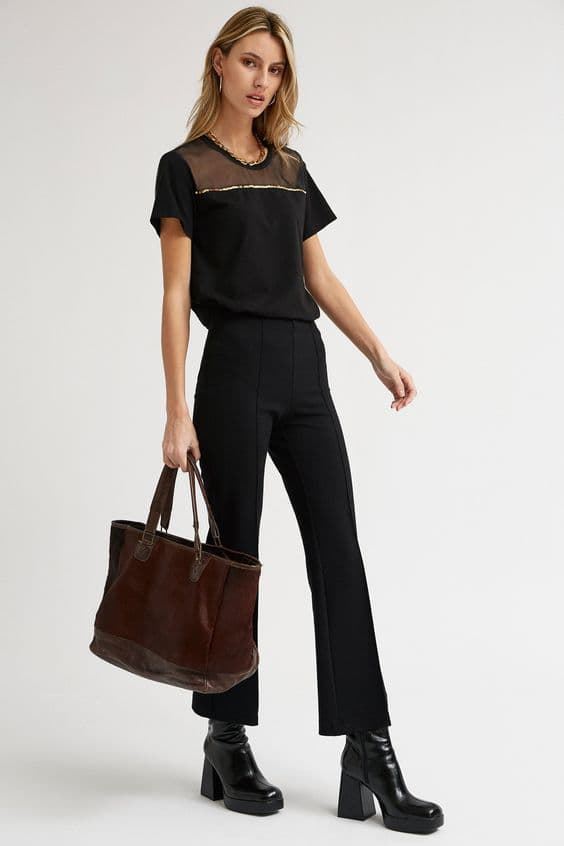 Pantalon Oky culotte punto negro - Imagen 1