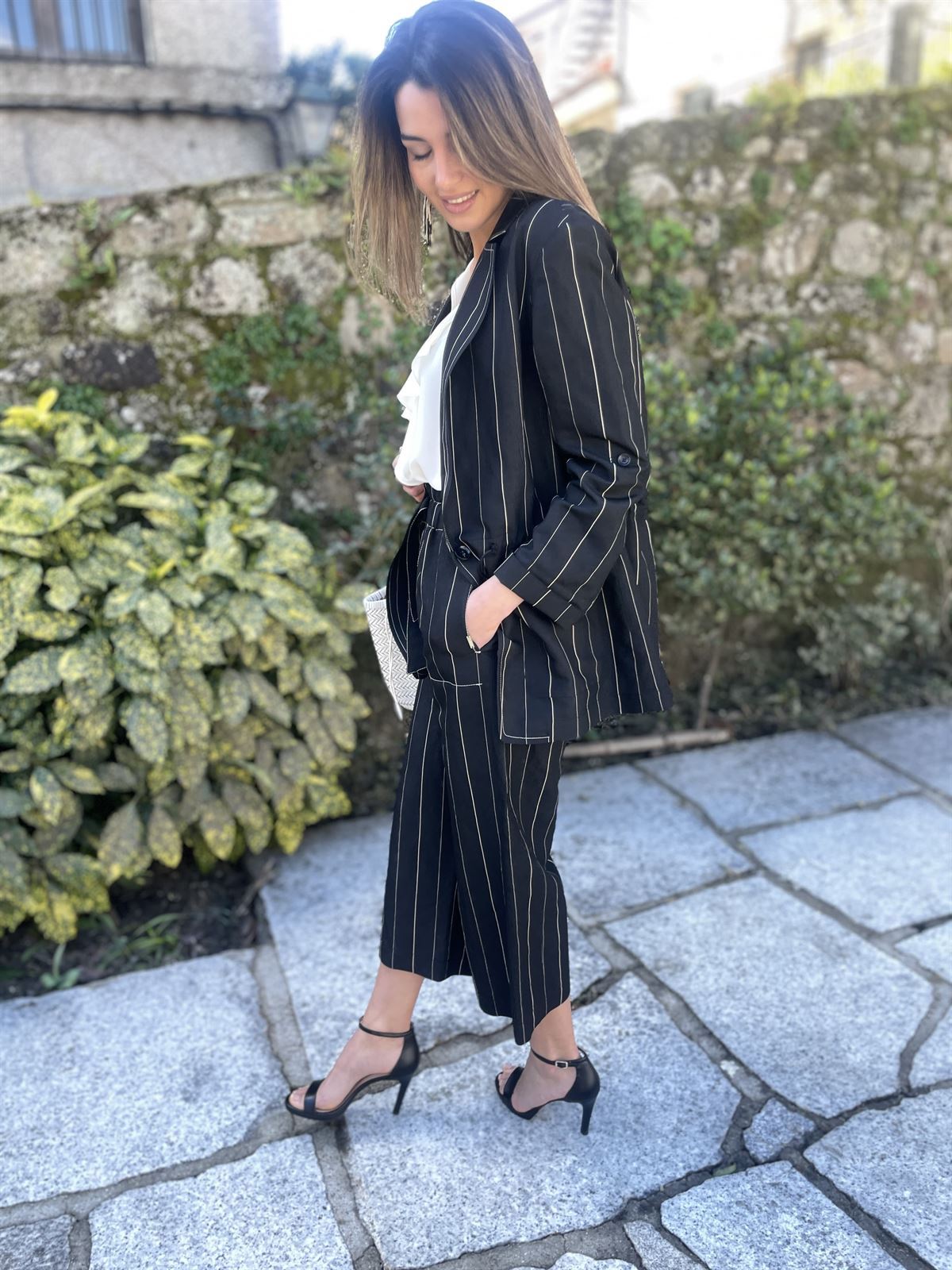 Pantalón Oky FUMIO raya diplomatica negro - Imagen 2