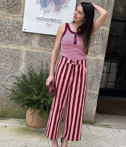 Pantalón rayas melocotón / burdeos - Imagen 1