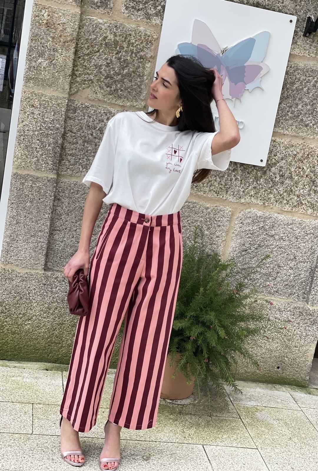 Pantalón rayas melocotón / burdeos - Imagen 2