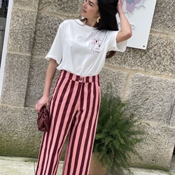 Pantalón rayas melocotón / burdeos - Imagen 2