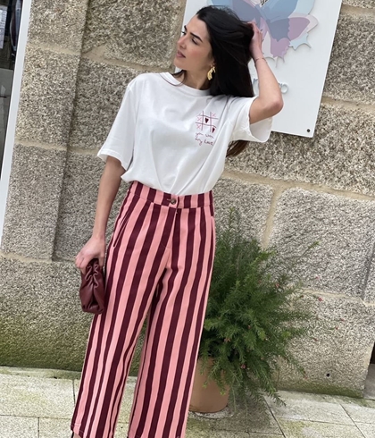Pantalón rayas melocotón / burdeos - Imagen 2