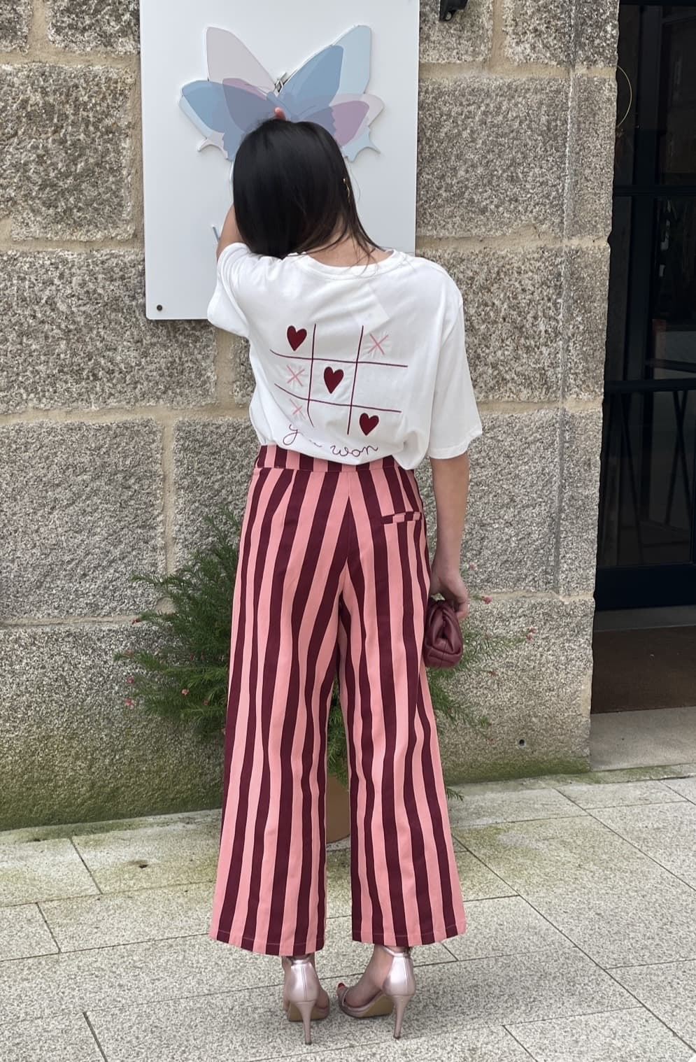 Pantalón rayas melocotón / burdeos - Imagen 3
