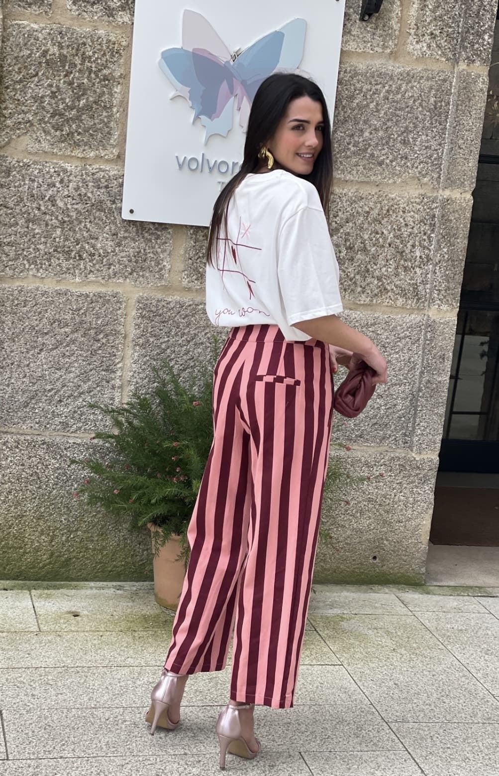 Pantalón rayas melocotón / burdeos - Imagen 4