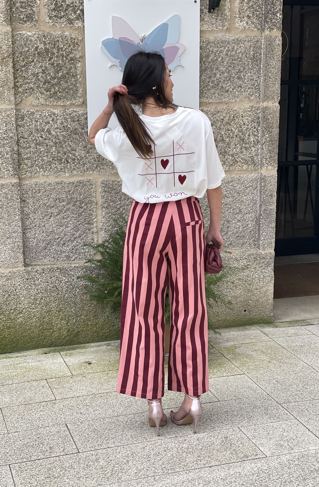 Pantalón rayas melocotón / burdeos - Imagen 5