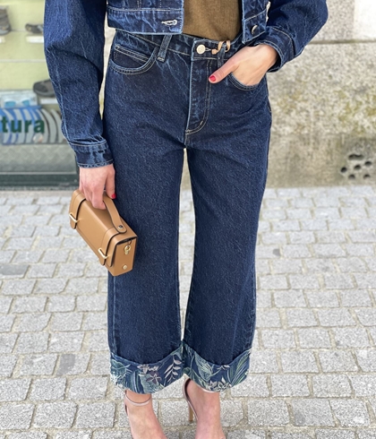 Pantalón Rinascimento vaquero dobladillo tapizado azul - Imagen 1
