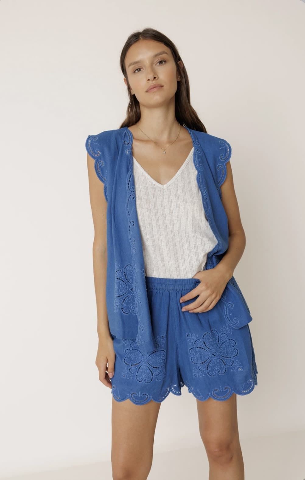 Pantalón short Indi & Cold KI 177 BAJO BORDADO ondas azul británico - Imagen 2