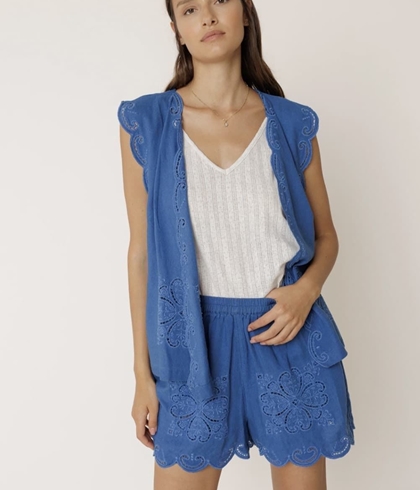 Pantalón short Indi & Cold KI 177 BAJO BORDADO ondas azul británico - Imagen 2