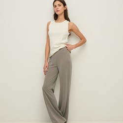 Pantalón YERSE 44111 modal wide lag cintura elástica arena - Imagen 1