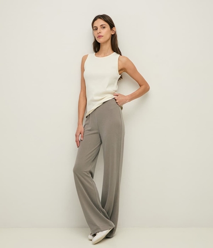 Pantalón YERSE 44111 modal wide lag cintura elástica arena - Imagen 1