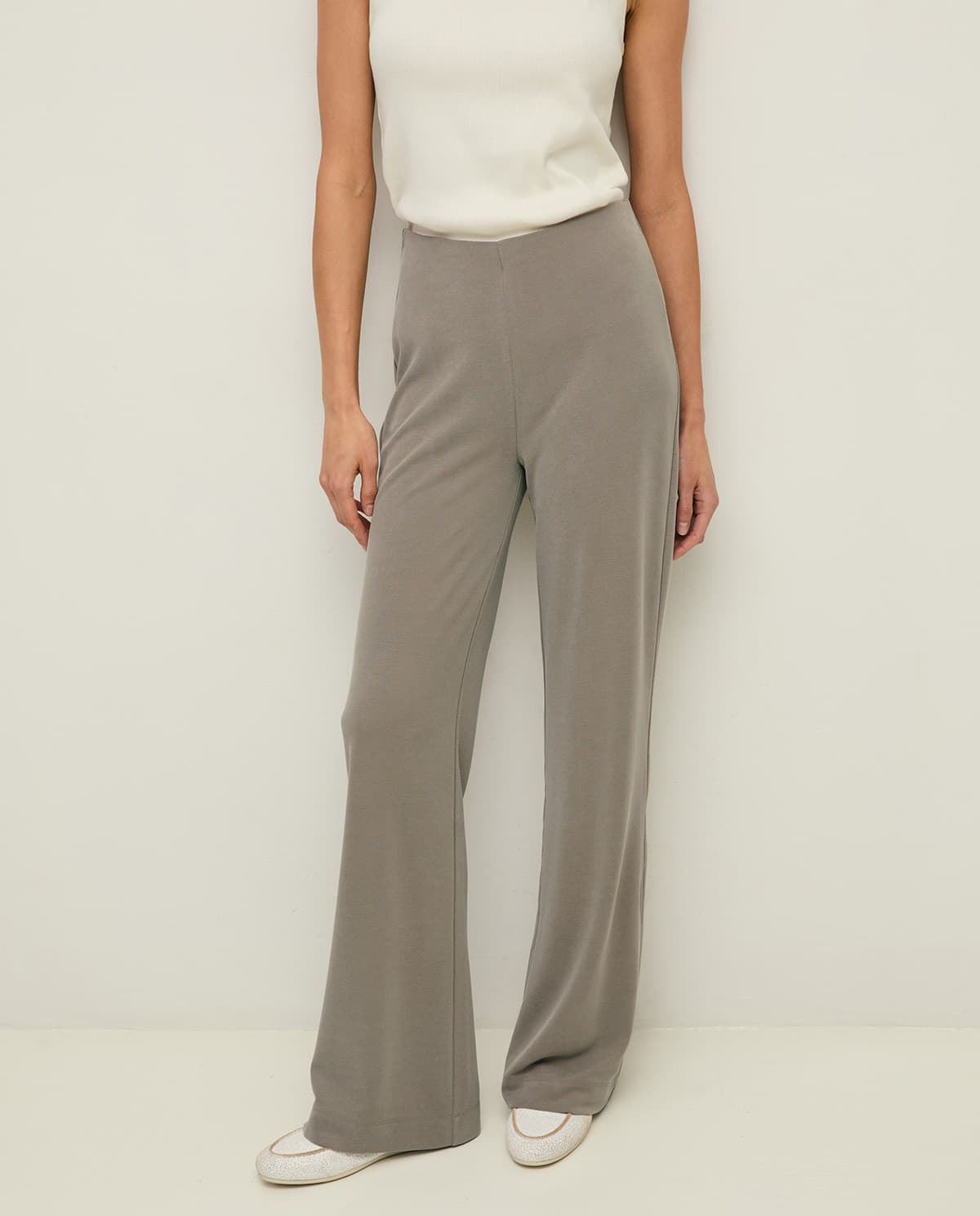 Pantalón YERSE 44111 modal wide lag cintura elástica arena - Imagen 4