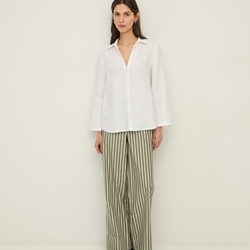 Pantalón YERSE 44834 wide leg poplin rayas verdes - Imagen 2