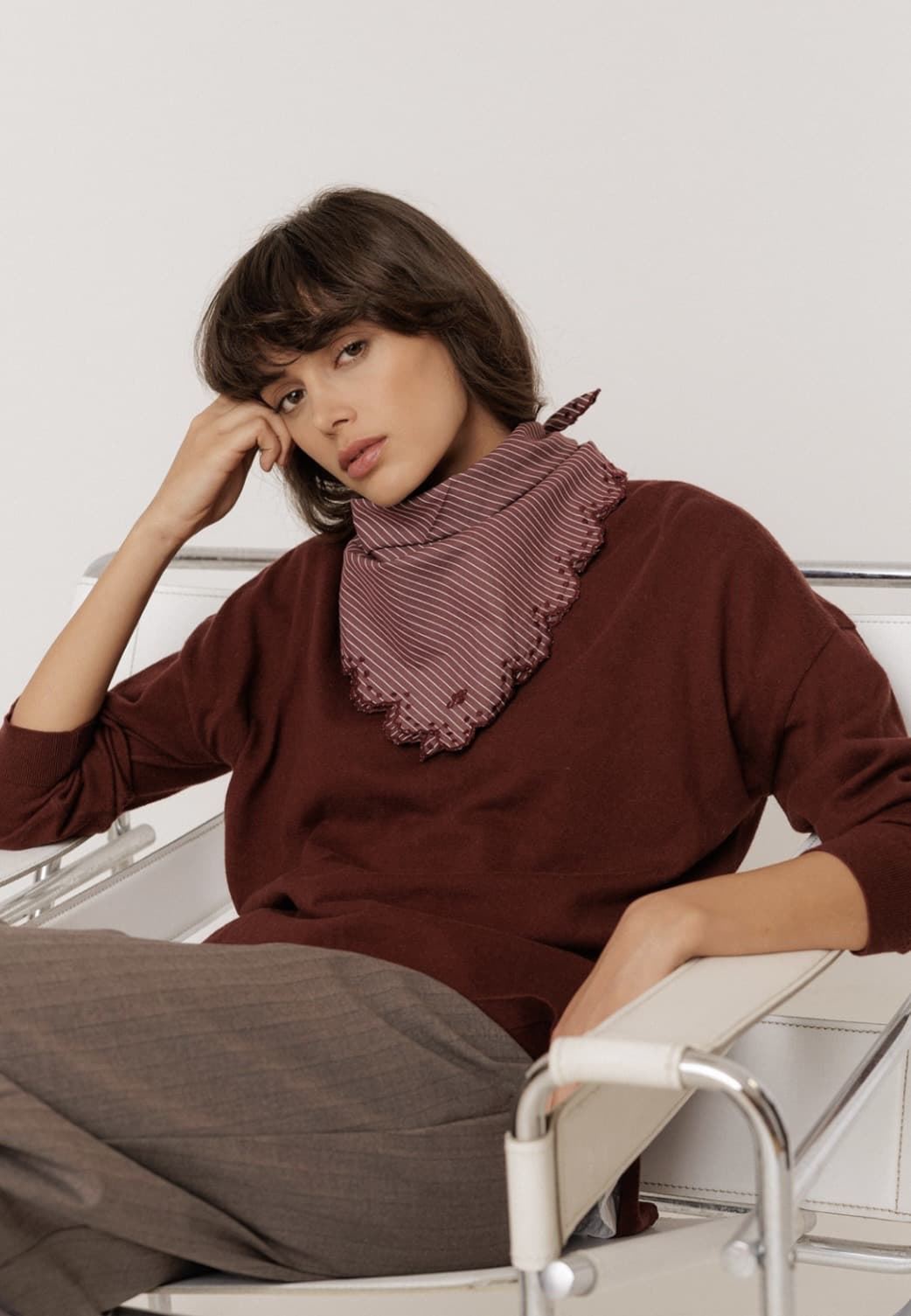 PAÑUELO IndI & Cold RG676 poplin rayas berenjena - Imagen 2
